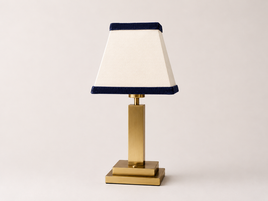 Trafalgar brass rechargeable lamp - Navy velvet shade