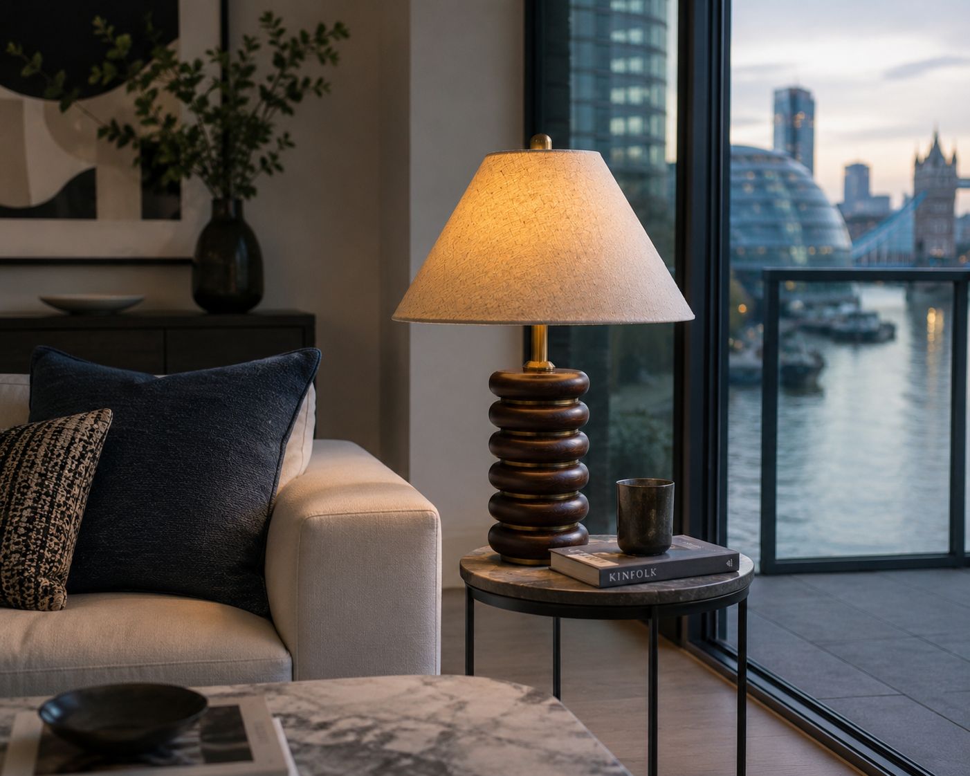 Mid Century Style Wood & Brass Table Lamp