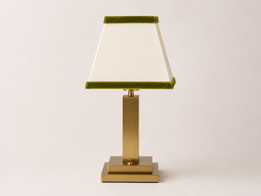 Trafalgar brass rechargeable lamp - Olive green velvet shade