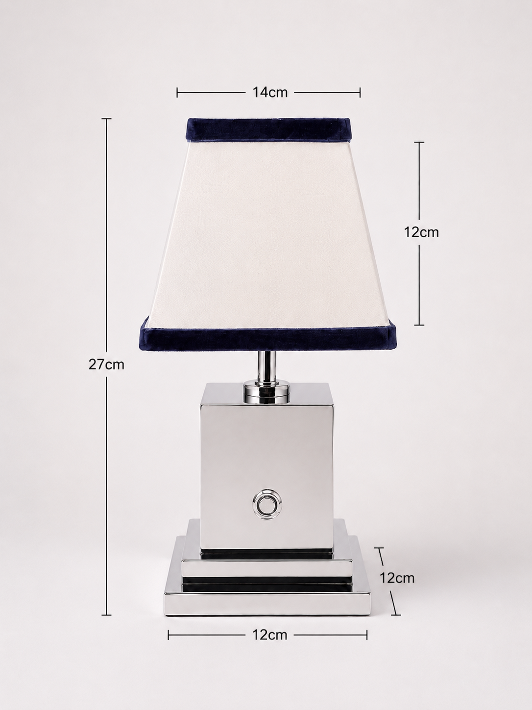 Chrome rechargeable table lamp with ivory pleated shade