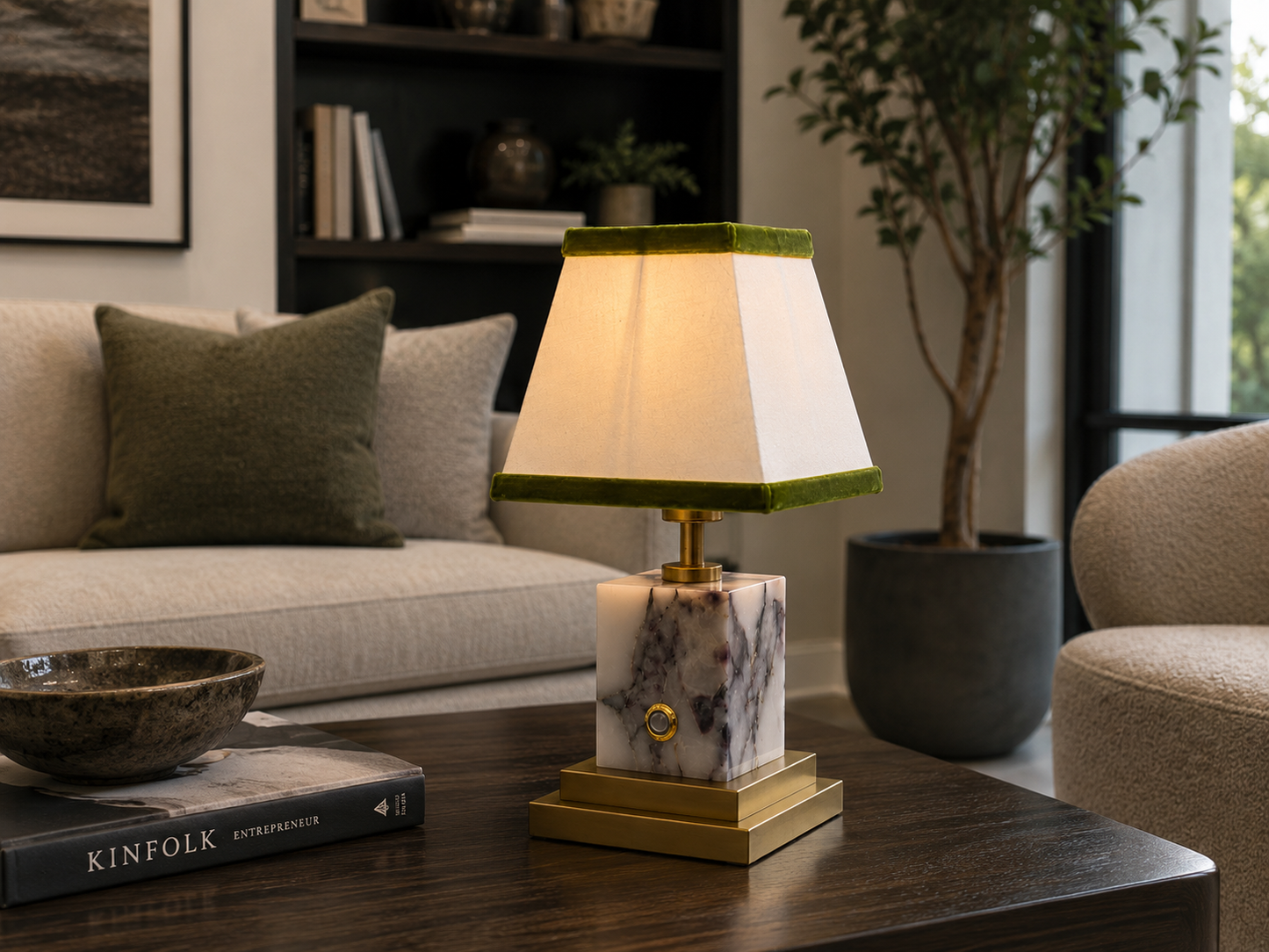 Marble & Brushed Brass Rechargeable Table Lamp - Choice Of Shade