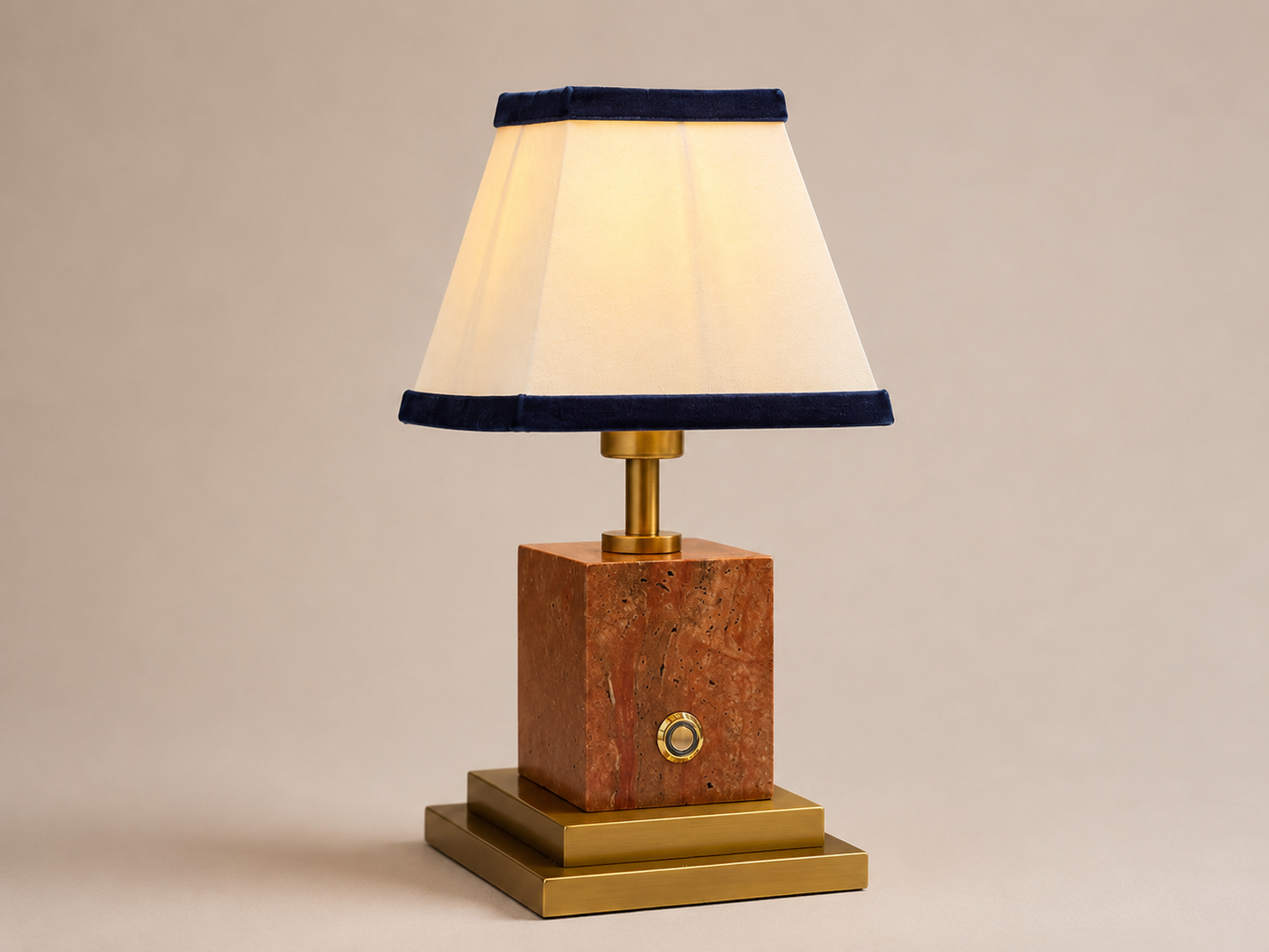 Red Stone & Brushed Brass Rechargeable Table Lamp - Choice Of Shade
