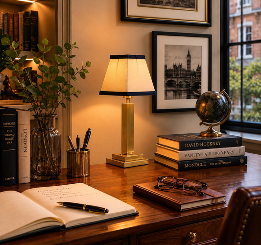 Trafalgar brass rechargeable lamp - Navy velvet shade