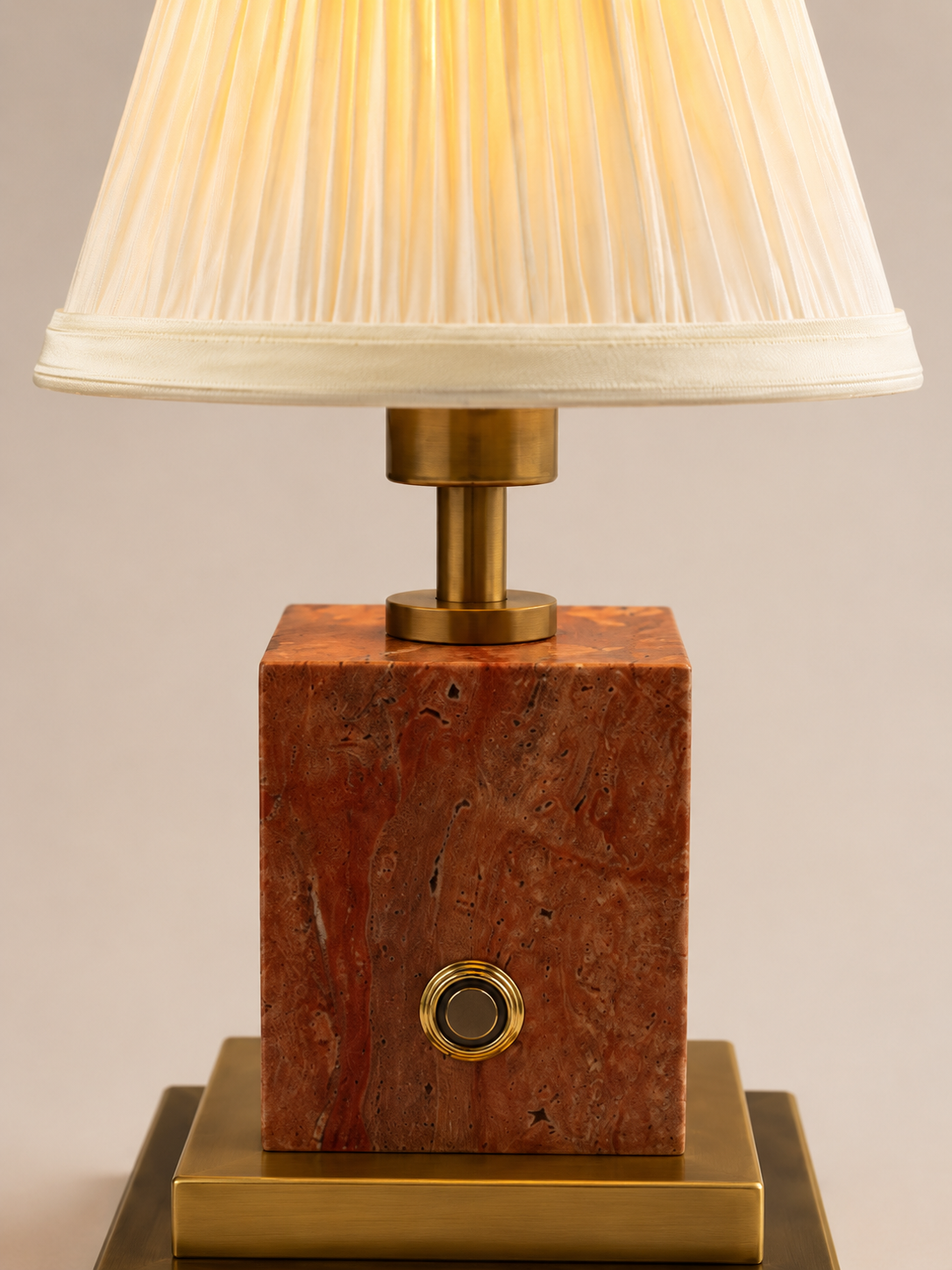 Red Stone & Brushed Brass Rechargeable Table Lamp - Choice Of Shade