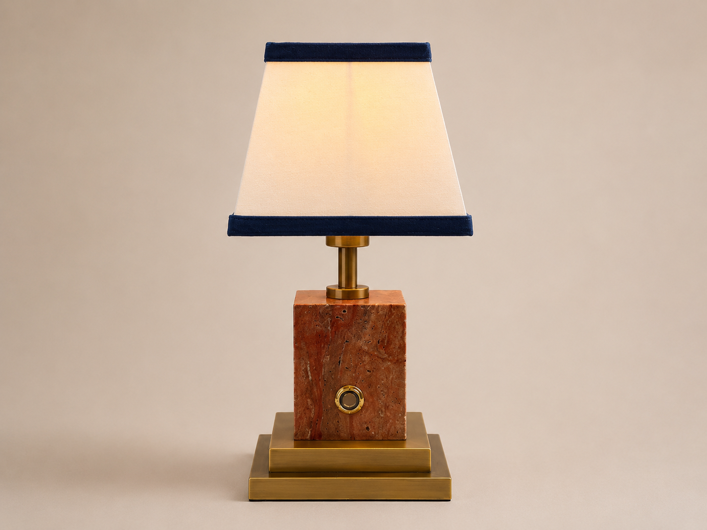 Red Stone & Brushed Brass Rechargeable Table Lamp - Choice Of Shade
