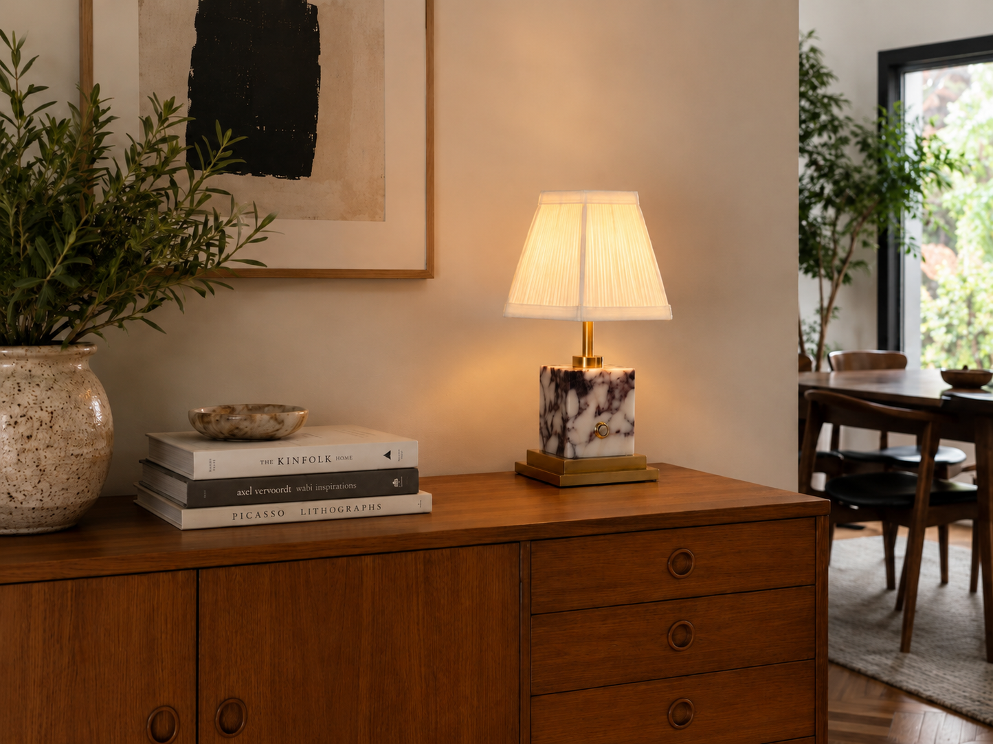 Marble & Brushed Brass Rechargeable Table Lamp - Choice Of Shade