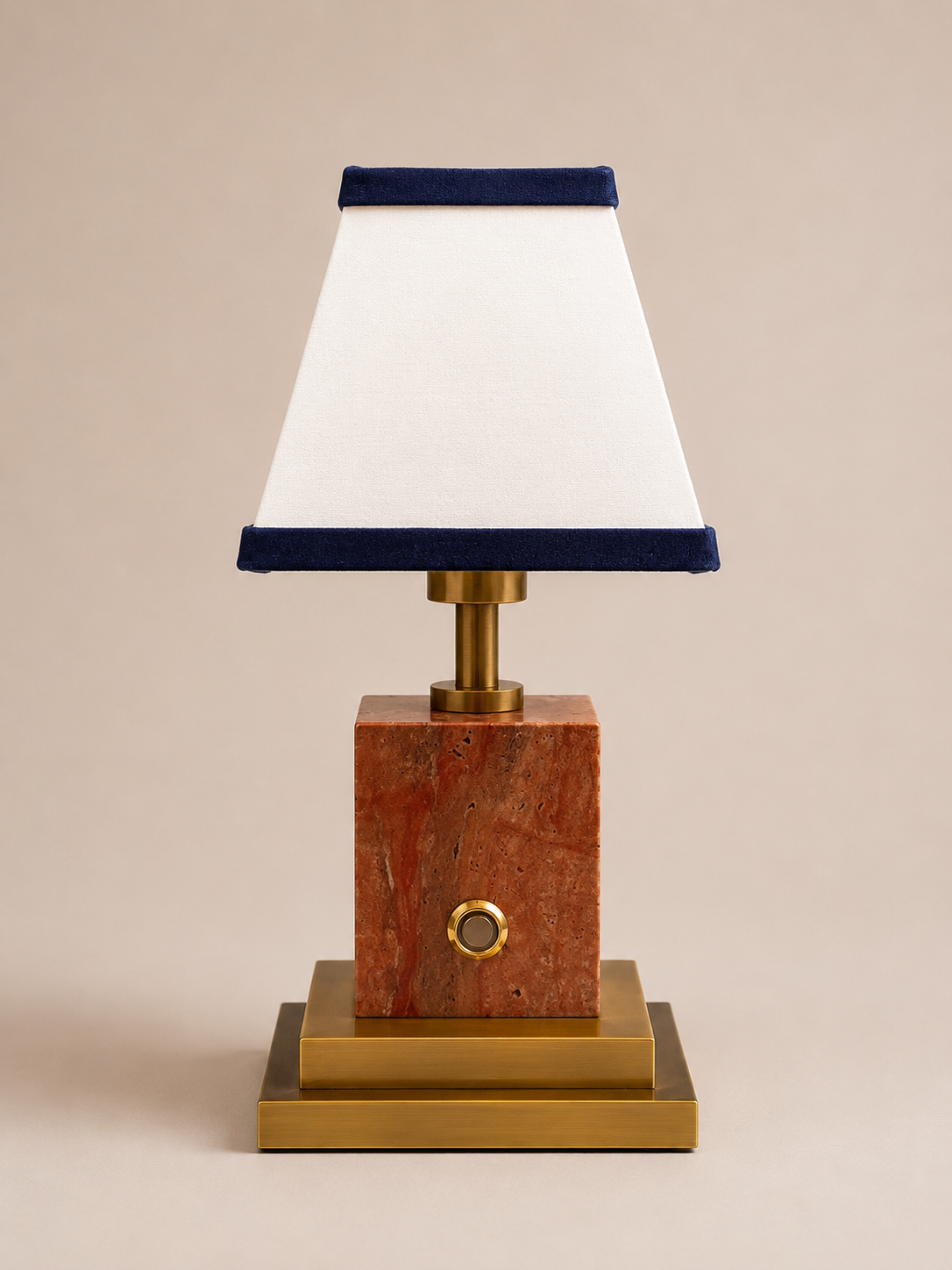Red Stone & Brushed Brass Rechargeable Table Lamp - Choice Of Shade